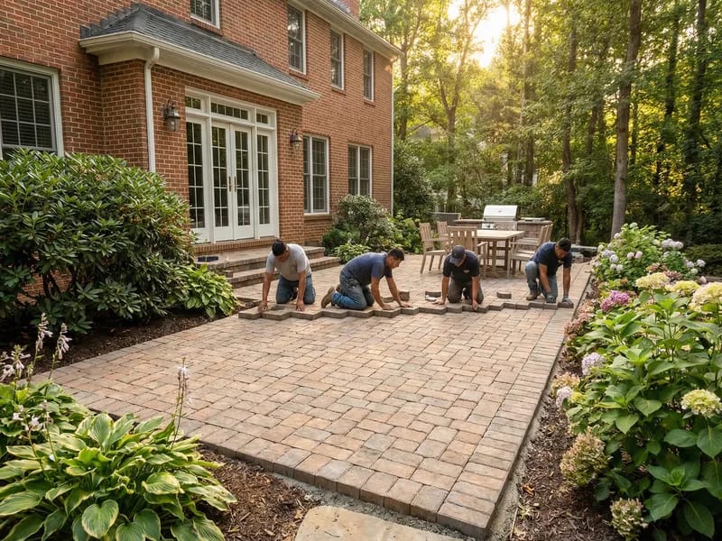 Paver patio and walkway installation at Northern Virginia home