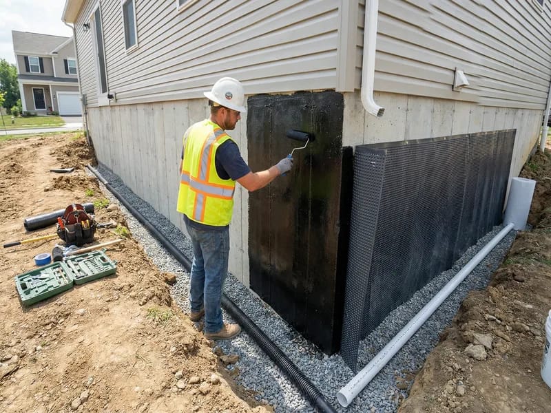 Foundation waterproofing membrane application in Northern Virginia